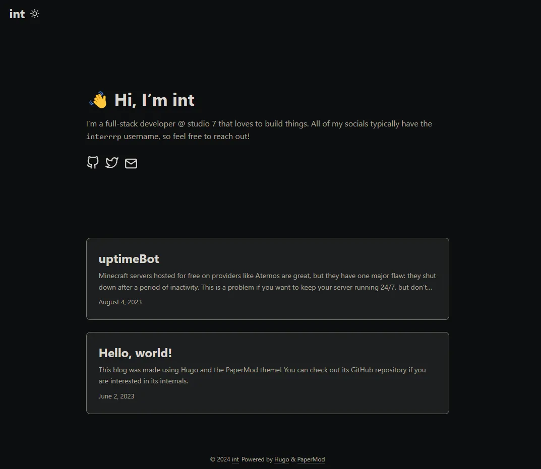 A previous version of the site built with Hugo and PaperMod